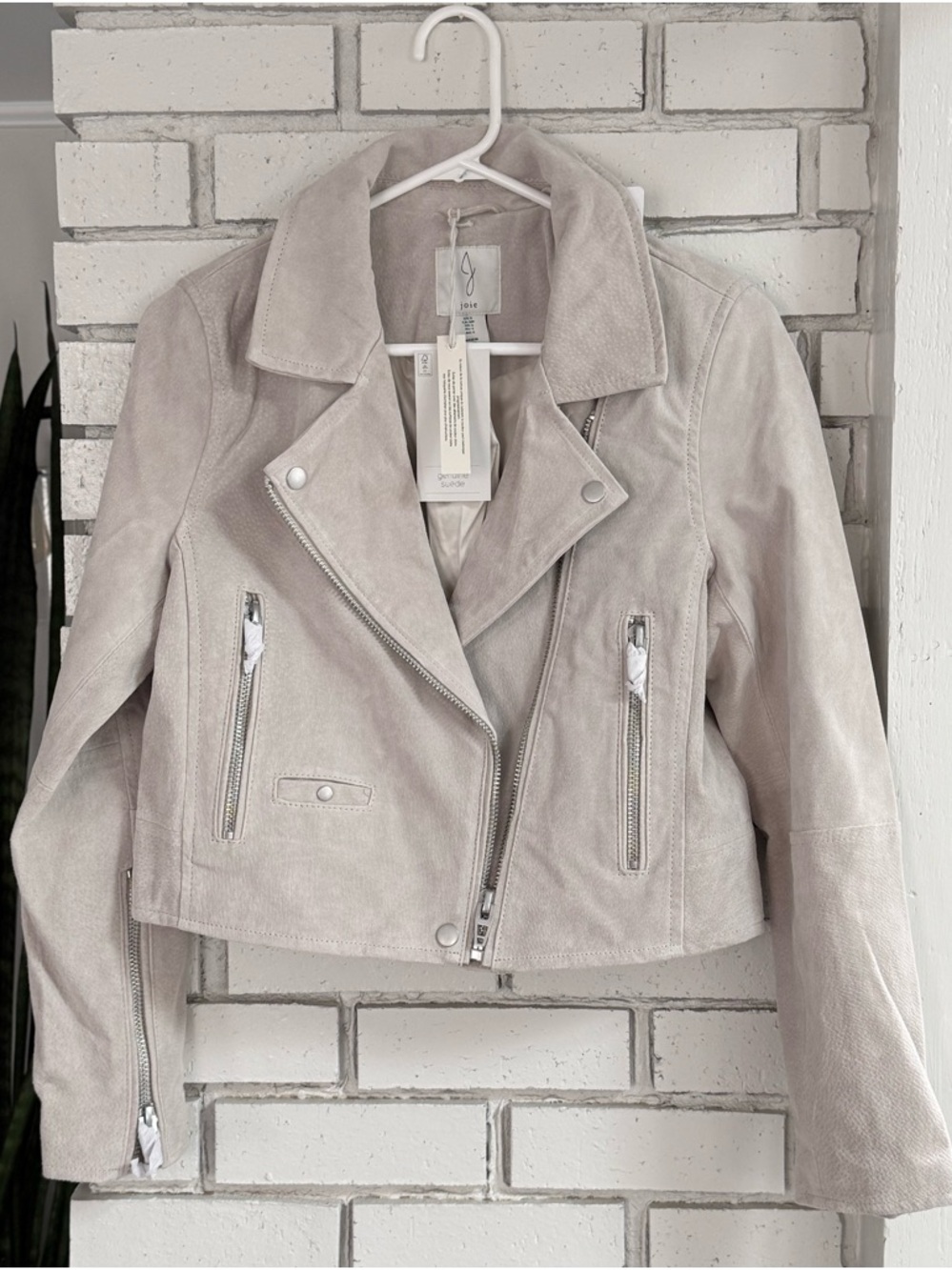 NWT Joie 100% Leather Suede Moto Jacket Cropped Beige Cream Zip Biker Chick S - Picture 1 of 10